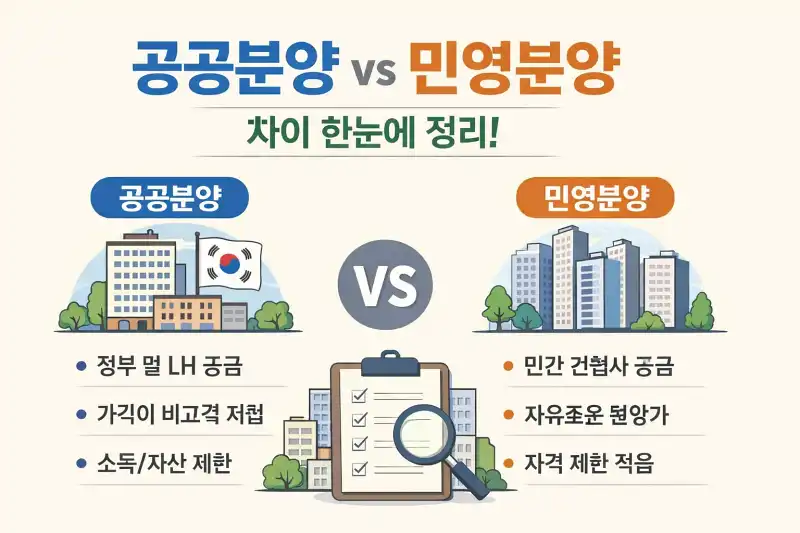 공공분양 vs 민영분양 차이 한눈에 정리!