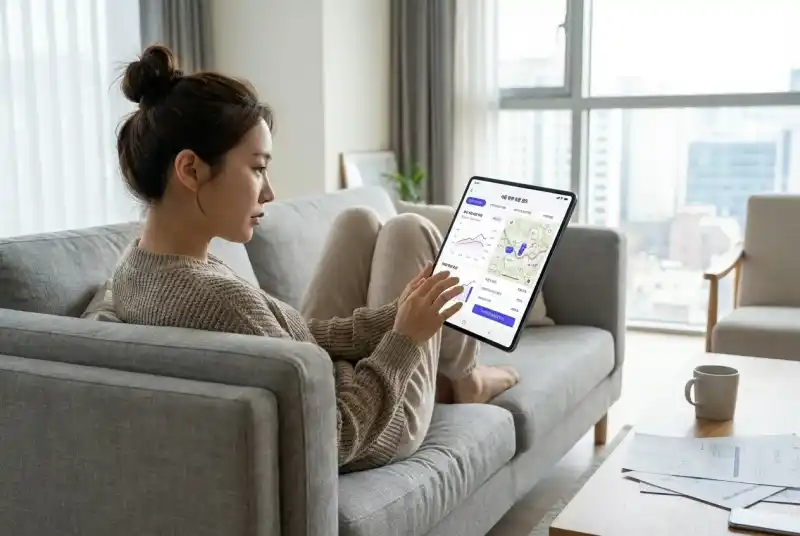 스마트폰으로 부동산 데이터 확인하는 모습
