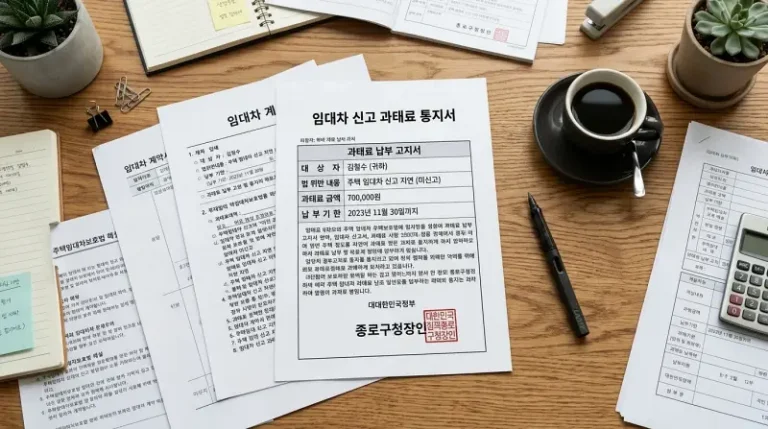 과태료 통지서와 법률 서류