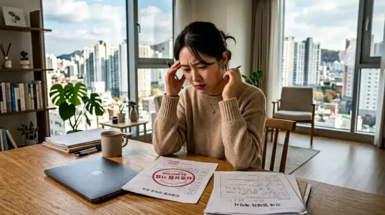 전세 계약서 검토 중인 걱정스러운 임차인