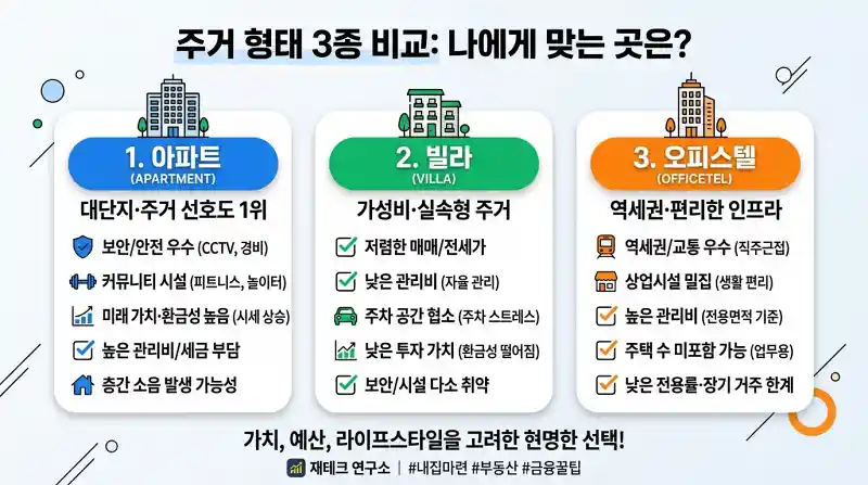 3가지 주택 유형 비교 카드뉴스
