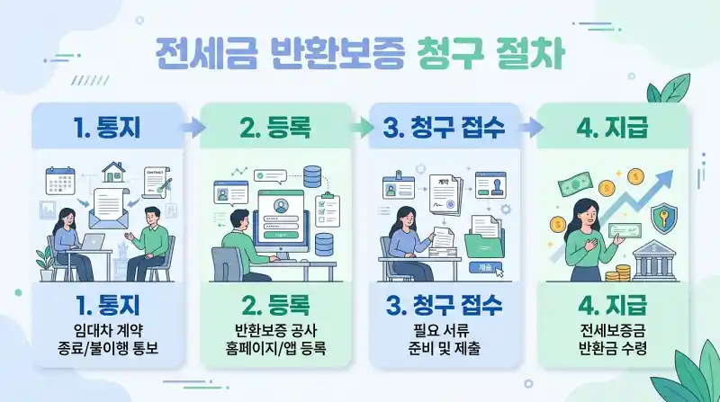 전세금 반환보증 청구 절차 단계별 인포그래픽