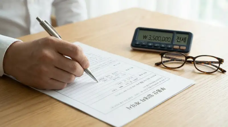특약 조항을 작성 중인 계약서 클로즈업