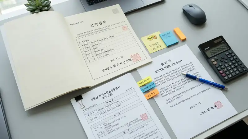 필수 서류 플랫레이
