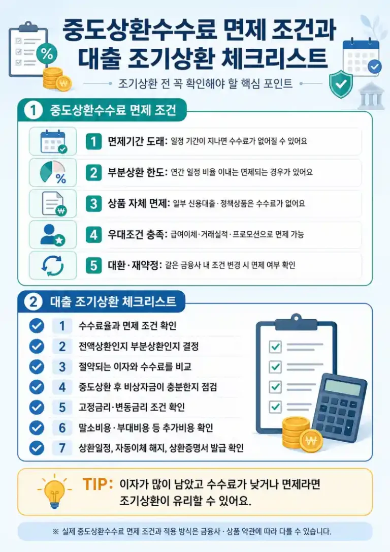 중도상환수수료 면제 조건과 대출 조기상환 체크리스트
