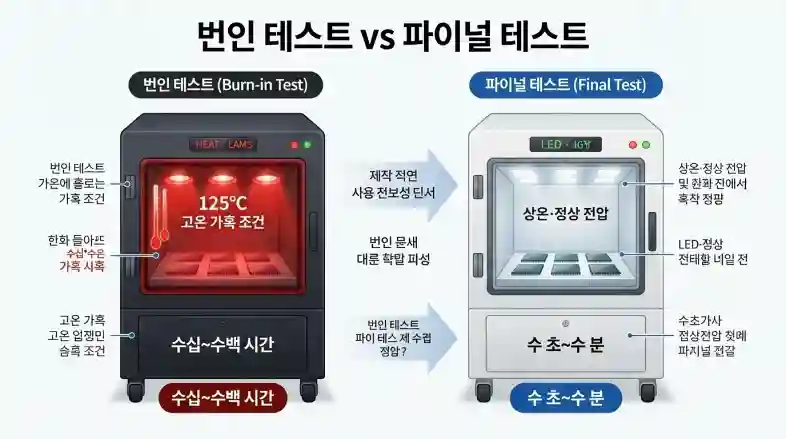번인 테스트와 파이널 테스트 공정 비교