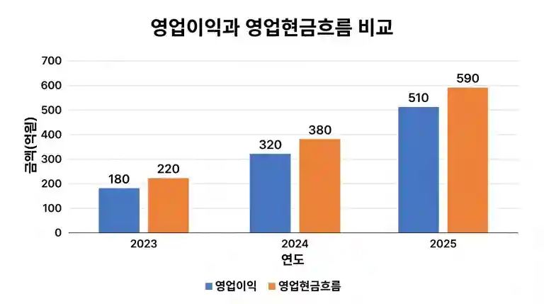 영업현금흐름과 영업이익 비교 그래프