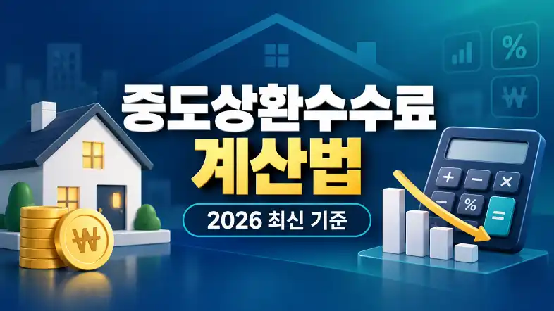 중도상환수수료 계산법 2026 최신 기준을 설명하는 주택과 계산기 이미지