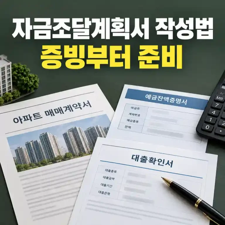 자금조달계획서 작성법에 따라 예금 잔액증명서와 대출확인서를 계약서 옆에 정리하는 매수인
