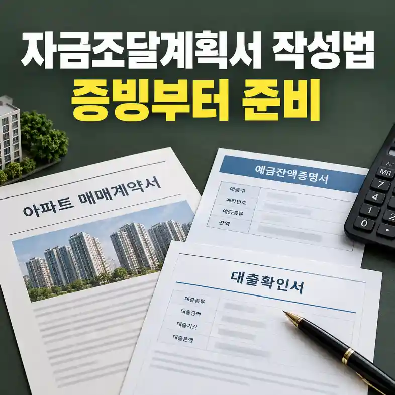 자금조달계획서 작성법에 따라 예금 잔액증명서와 대출확인서를 계약서 옆에 정리하는 매수인