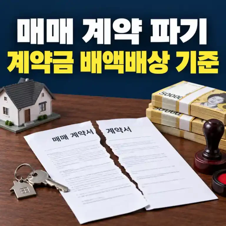 아파트 매매 계약 파기를 앞두고 매매계약서와 계약금 배액배상 금액을 확인하는 모습