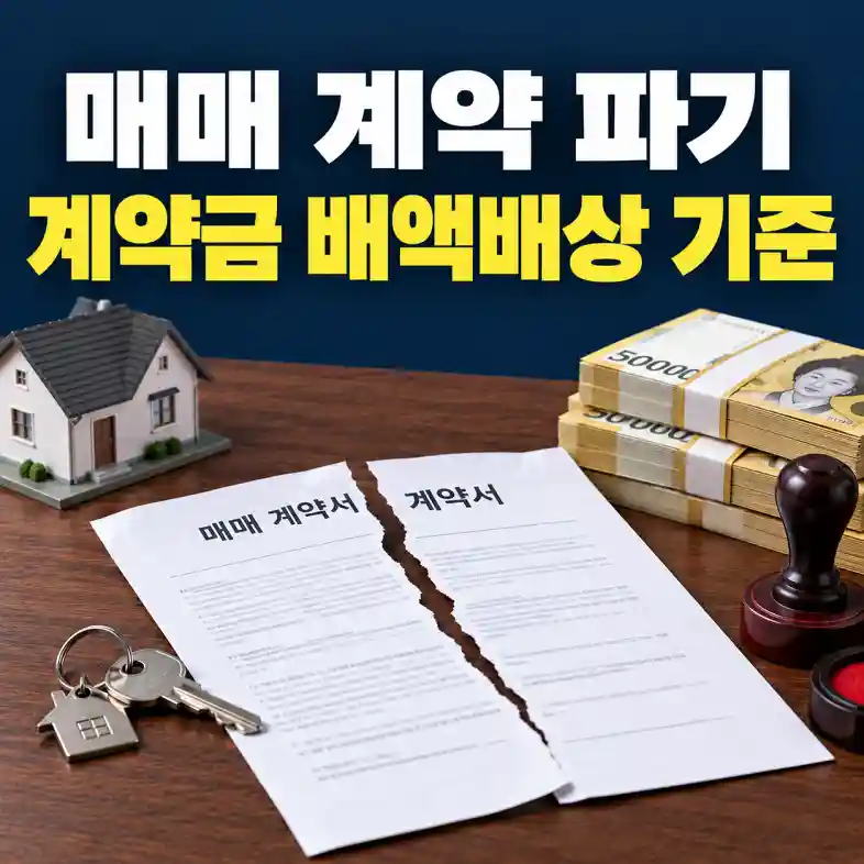 아파트 매매 계약 파기를 앞두고 매매계약서와 계약금 배액배상 금액을 확인하는 모습