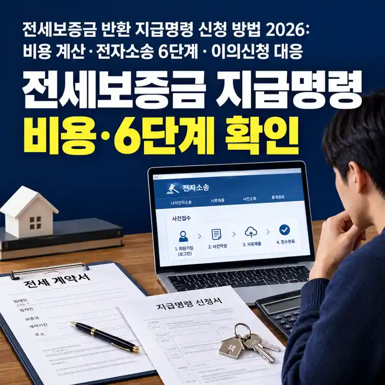 전세보증금 반환 지급명령 신청을 위해 임대차계약서와 전자소송 화면을 확인하는 모습