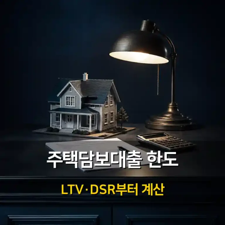 은행 대출 계약서와 집 모형 앞에서 주택담보대출 한도를 계산기로 따져 보는 매수인