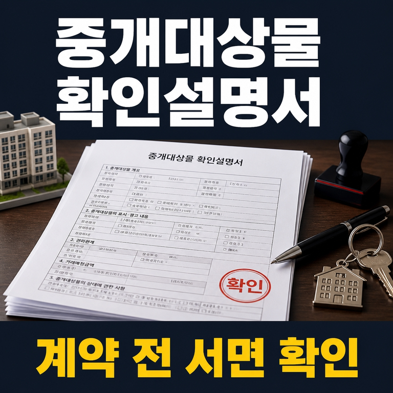 계약 전 중개대상물 확인설명서의 신탁등기·공동담보·공동관리비 기재 사항을 확인하는 부동산 계약 장면